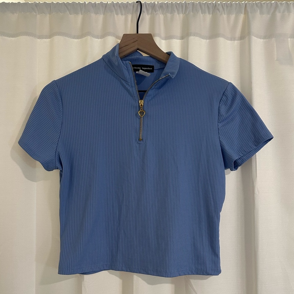 Perfectly Imperfect Blue Cropped Shirt
